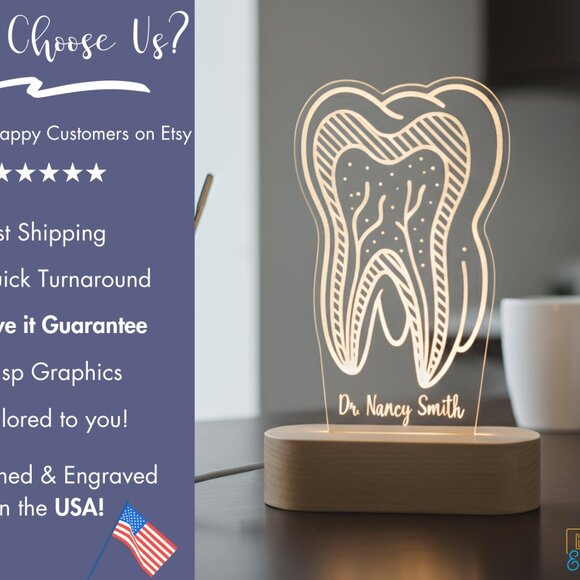 Personalized Dentist Night Light • Custom LED Tooth Lamp • Grad Gift - Picture 4 of 8